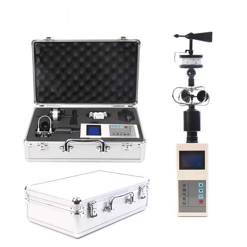 Handheld Anemometer uses a three-cup rotating frame and magnetic compass to measure wind speed and direction